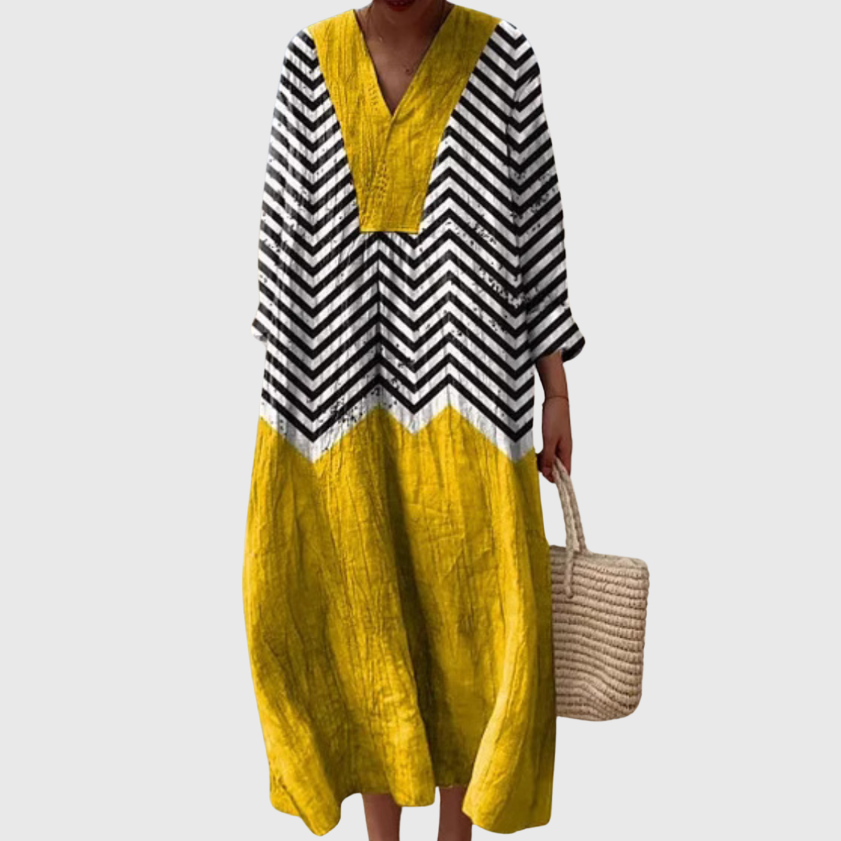Nola | Robe midi décontractée à chevrons contrastants