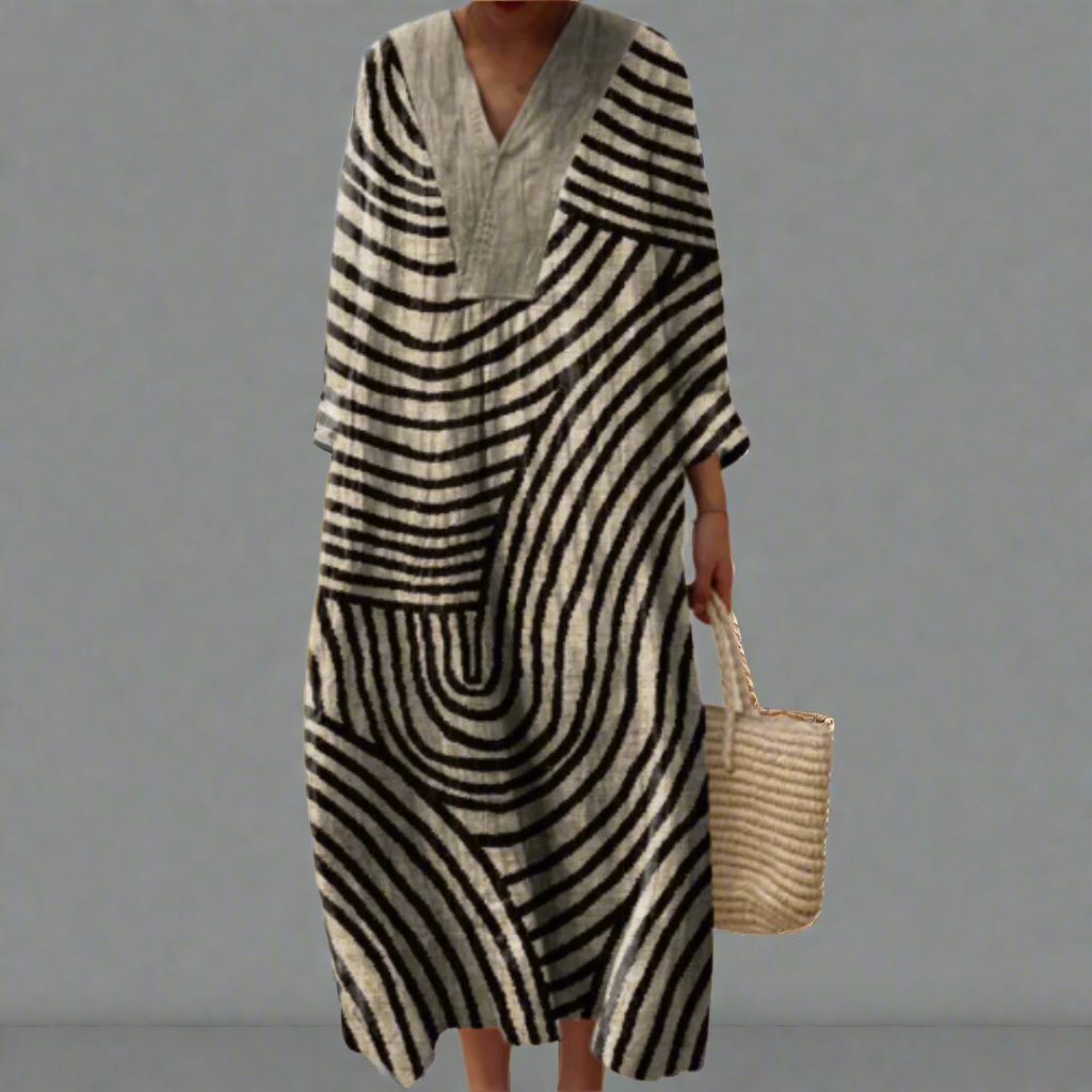 Irene | Robe à Motif Monochrome Maze Flow