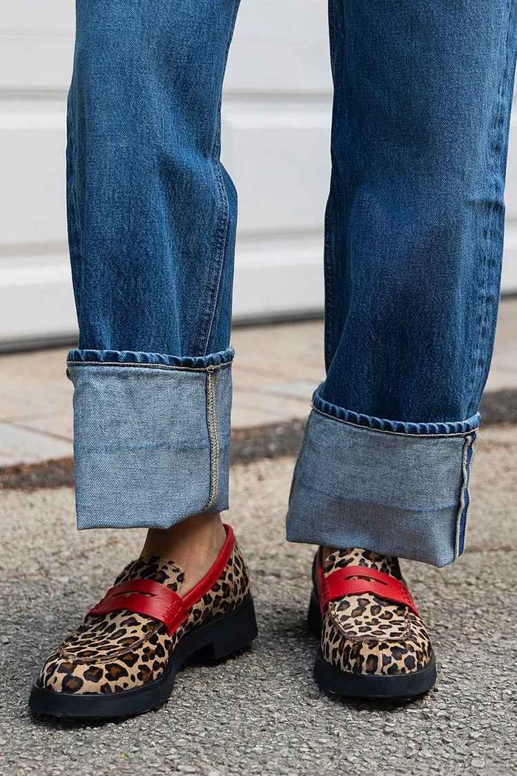 Geneva | Loafer à imprimé léopard avec détail rouge