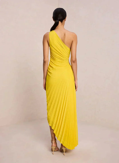 Billy Joan | Robe midi à épaules dénudées avec manchette transparente