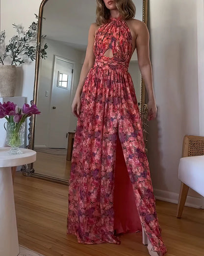 Isa Luna | Robe longue sans manches avec motif floral