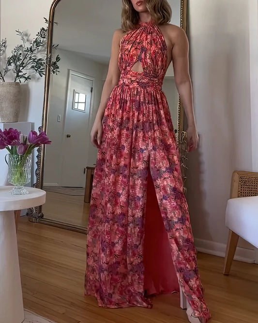 Isa Luna | Robe longue sans manches avec motif floral