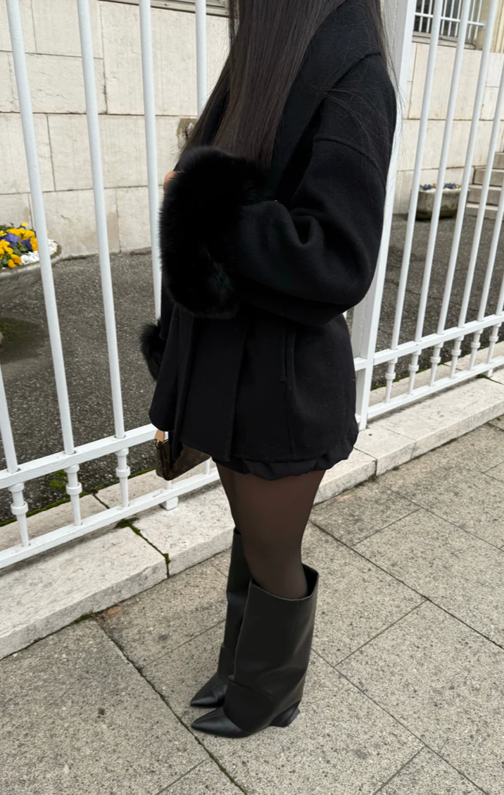 MANTEAU EN LAINE avec FOURRURE - NOIR