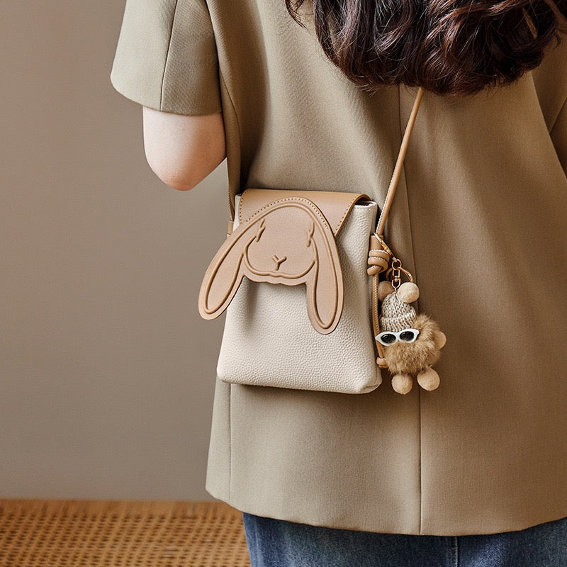 Petit sac à bandoulière en cuir véritable pour téléphone et lapin