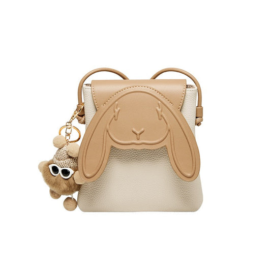 Petit sac à bandoulière en cuir véritable pour téléphone et lapin