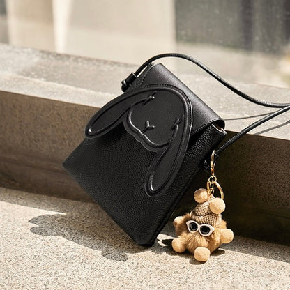 Petit sac à bandoulière en cuir véritable pour téléphone et lapin