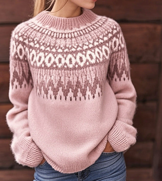 Gerda | Pull rose avec impression