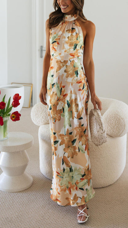 Shannon | Robe longue à bretelles croisés avec motif floral