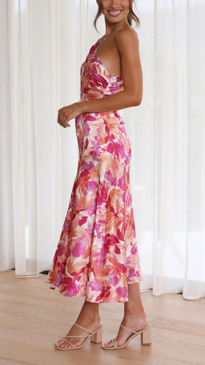 Sophie | Robe longue à motifs floraux avec taille haute et manches en échelle