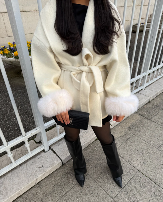 MANTEAU EN LAINE AVEC FOURRURE - BLANC