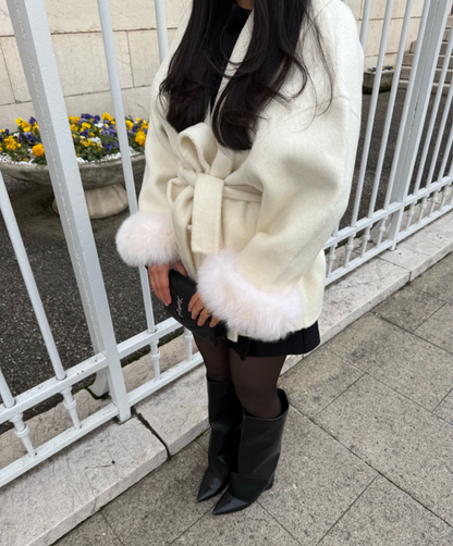 MANTEAU EN LAINE AVEC FOURRURE - BLANC