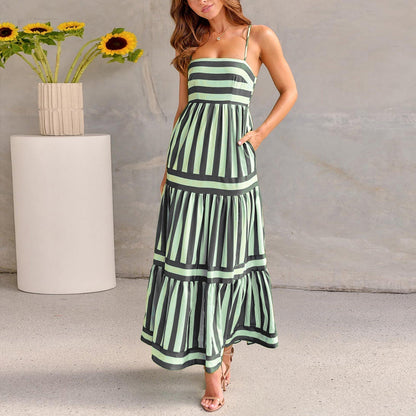 Marisol | Robe longue à rayures avec bretelles spaghetti et poches
