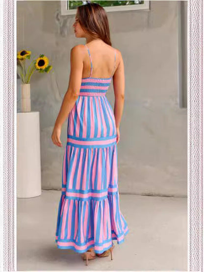 Marisol | Robe longue à rayures avec bretelles spaghetti et poches