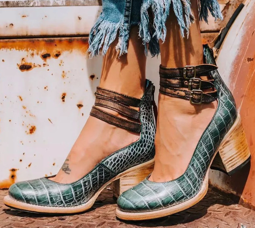 Elsa | Talons à Bride en Cuir Vintage