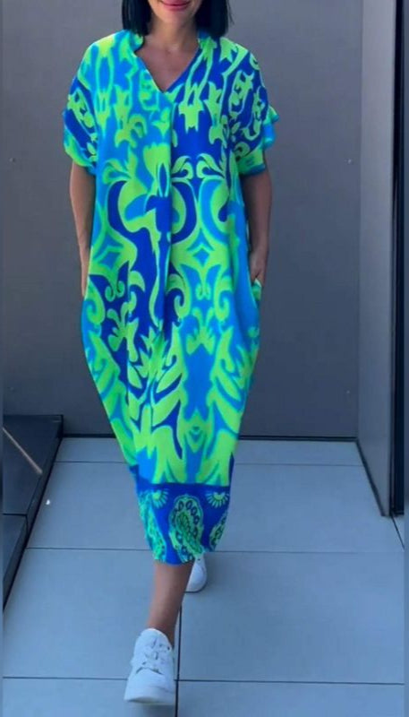Nia | Robe midi imprimée avec décolleté en V