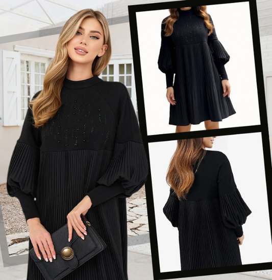 Marlene | Robe grande taille avec col montant et manches bouffantes
